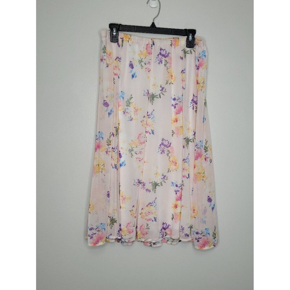CJ Banks light pink floral elastic waist girlie midi skirt size 0x